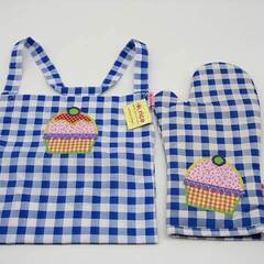 ss4787　未使用品　rice社　エプロン＆ミトンセット　ブル...