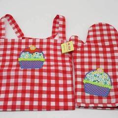 ss4788　未使用品　rice社　エプロン＆ミトンセット　レッ...