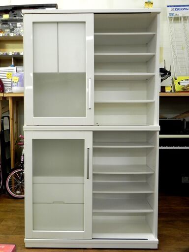 マルミツ レンジボード ホワイト/白 エナメル 幅210×奥42×高210cm 食器棚 スライド 収納 キッチン 家具 札幌市 厚別区