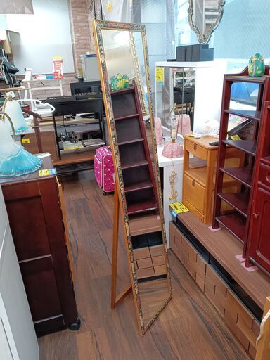 アンティーク調　スタンドミラー　サイズ（約）幅３３×奥４×高１４８　　■近隣配送無料 買取GO‼　栄和店