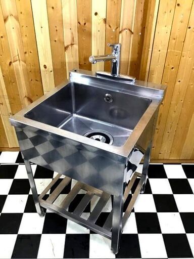 ステンレスシンク　蛇口付き　600×600×790　アジャスター高さ調節可能　業務用　厨房用品　店舗用品