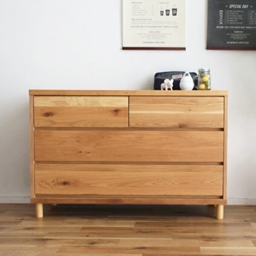 美品【TOHMA/東馬】OCTA 北欧風チェスト 110 無垢 国産　脚なし