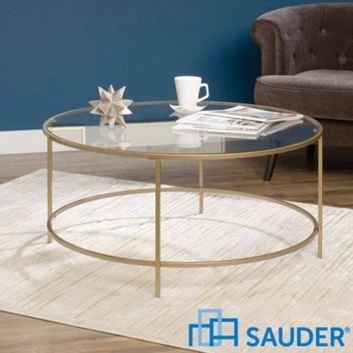 Sauder ラウンド ガラストップ リビングテーブルアメリカ輸入家具