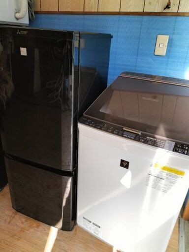新生活応援企画その③ミツビシ（MITSUBISHI）MR-P15EA-KK 2ドア冷凍冷蔵庫 146L 2017年製 ・シャープ（SHARP) ES-GX9A-T 全自動洗濯機 9.0Kg 2016年製 2点セット！！