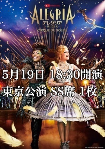 シルクドゥソレイユ　アレグリア　5月19日  チケット　東京公演