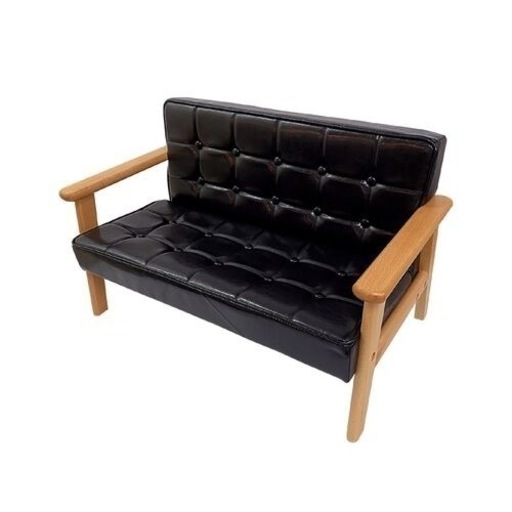 【新品未使用】ウッドでお洒落なキッズ二人掛けソファ