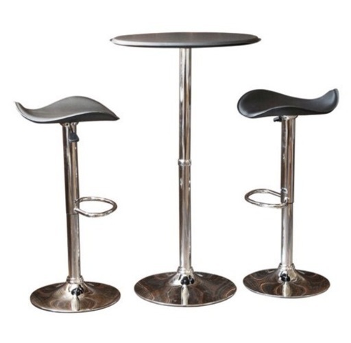 ラウンド 円形 バーテーブル チェア 3点セット レザー 合皮張りのハイテーブルとカウンターチェア 110cm