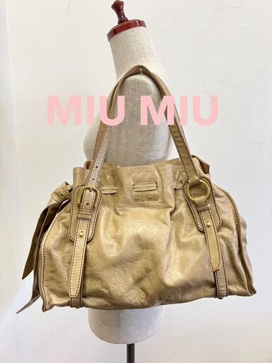 ミュウミュウ miu miu レザー トートバッグ リボン ブラウン