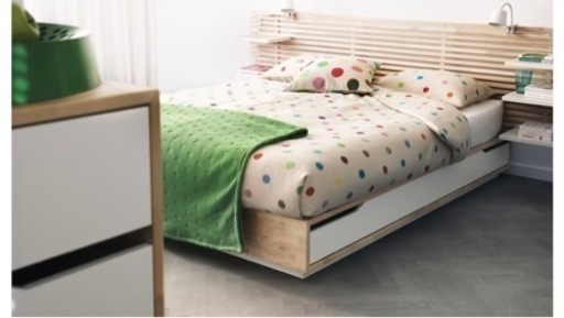 【定価¥69,990】IKEA クイーンサイズ ベッドフレーム  MANDAL 大容量収納 頑丈 高質感 程度良好
