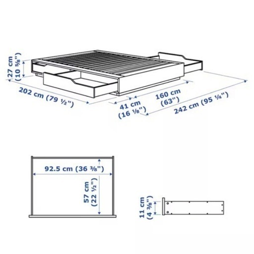 【定価¥69,990】IKEA クイーンサイズ ベッドフレーム  MANDAL 大容量収納 頑丈 高質感 程度良好