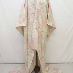 ss4796　着物　白×ピンク　花模様　夏用　透け感　和服　和装...