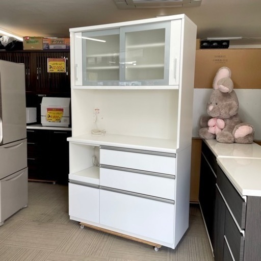 【美品‼️】定価21万♪ 高級 松田家具 117cm幅キッチンボード 食器棚 収納家具 ホワイト♪