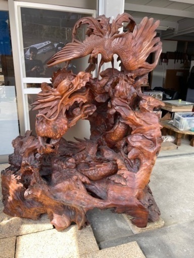 龍　鳳凰　衝立　彫刻　木製