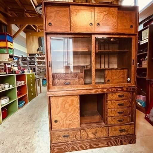 食器棚 希少品 昭和レトロ 茶箪笥 和箪笥  アンティーク ビンテージ 無垢 古民家 M03050