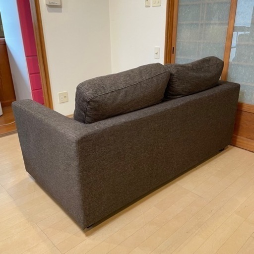 【美品‼️】コンパクト♪ 157cm幅2人掛けカウチソファ カバーリング 布製ダークブラウン オットマン付き♪