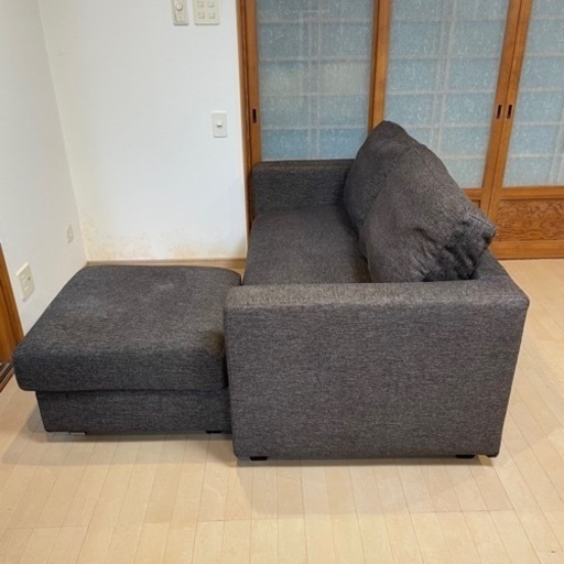 【美品‼️】コンパクト♪ 157cm幅2人掛けカウチソファ カバーリング 布製ダークブラウン オットマン付き♪