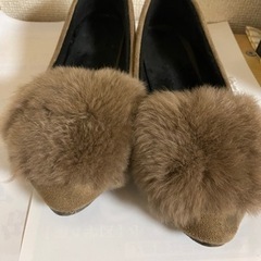 茶色 韓国 ぺったんこ   パンプス フラット 茶色 入学式 卒業式 ファー付きの画像