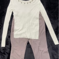 GU桜色の裾にスリット入りパンツLウエストゴム