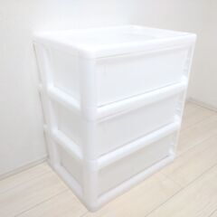 ② [ 調布市 ][ 美品 ] 衣装ケース 3段 白 ホワイト ☆ 引き出し タンス プラスチック[近隣地域限定 配送 ]の画像