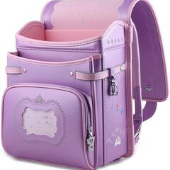 【新品】人気可愛い 女の子ランドセル お姫様・王冠デザイン 高級 大容量 軽量 6年保証 全国送料無料 スクールバック 小学生通学カバン パープルの画像
