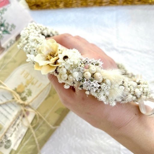 かすみ草花かんむり　ファーストバースデー　ハーフバースデー　結婚式　前撮り