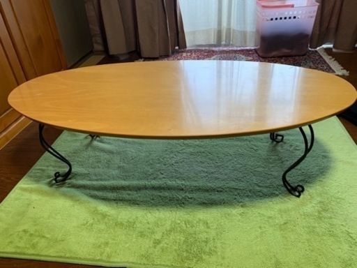 美品 ローテーブル ネコ脚 丸長テーブル