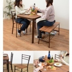 ダイニングセット　4人掛け(テーブル、お椅子2個、ベンチ)の画像