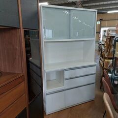 【愛品倶楽部柏店】　松田家具　タ―キ―レンジ１１８０　キッチンボード　白　食器棚