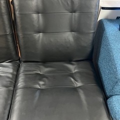 バラ売り！セルタン 日本製 ポケットコイル ハイバックソファー 和楽の浅葱 一人掛け PVCブラック 背部リクライニング A327の画像