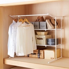押入れ収納棚 ハンガーパイプ付 横伸縮 ホワイト 幅76~105cm 高90cm 奥行56cm OHW-40の画像