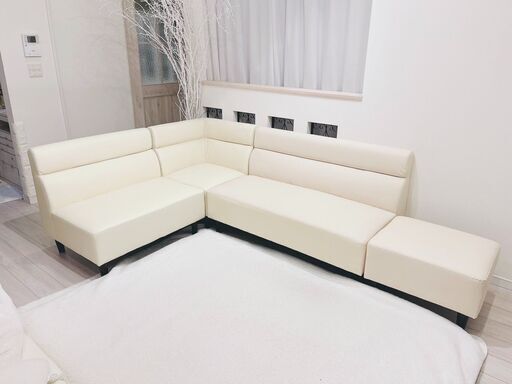 【美品・定価74,800円】【使用期間半年】レザーコーナーソファセット(レザークッション4つ付き)