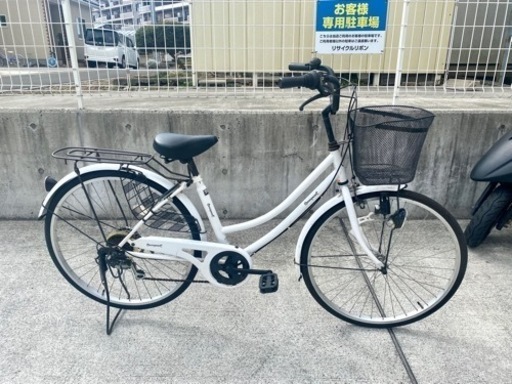 6段変速 26インチ シティサイクル 自転車 ママチャリ 白 中古