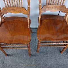 ウィンザーチェア 木彫り椅子 天然木　木製ダイニング椅子６脚セット『良品中古』の画像