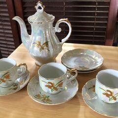 ■金泉黄ララ■ pearl china ポット＆ティーカップ3客...