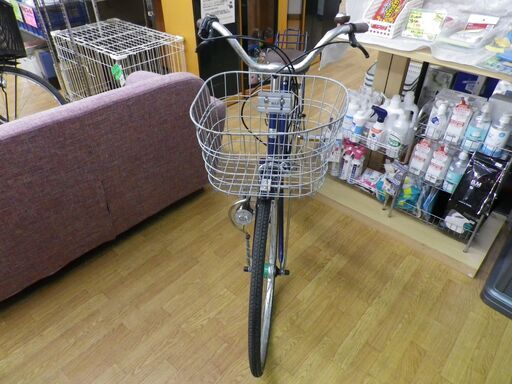 26インチ 自転車 シティサイクル 6段変速 カギ・ベル・荷台・ライト付き 革張りサドル ネイビー ママチャリ 西岡店