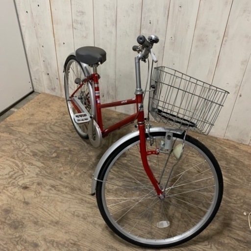 4/21販売済KI 26インチ 自転車 シティーサイクル ママチャリ 赤 変速なし 菊TK