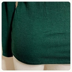 胸元 デコルテ レース リブカットソー 黒緑 長袖 トップスの画像