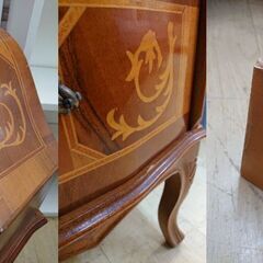 イタリア製 ライティングビューロー デスク チェスト 象嵌細工 彫刻細工 猫脚 ネコ脚 鍵付き 2段引出し 検) ロイズ アンティークス■近隣配送無料 買取帝国 朝霞店 ヤ出の画像