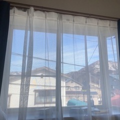 ニトリ　カーテン　紺　レース付　100X138の画像