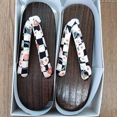 レディース浴衣(Lサイズ)下駄とカゴ巾着のセットの画像