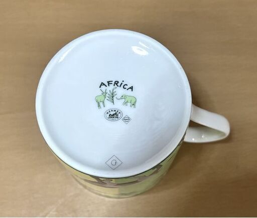 美品 本物 HERMES エルメス AFRICA アフリカ マグカップ 箱付き グリーン イエロー アニマル 食器 陶器 ☆ 札幌市白