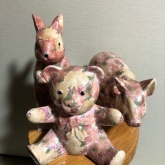 うさぎ、熊、ぶた陶器置物の画像
