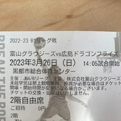 富山グラウジーズ　３月26日 観戦チケット２枚