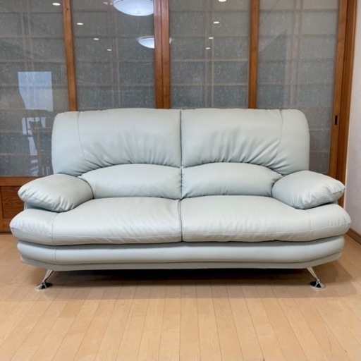 【超美品‼️】関家具 160cm幅2人掛けソファ ソフトレザー製グレー♪