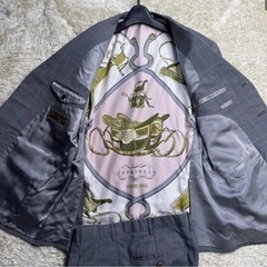 XL 希少★エルメス×ロロピアーナ【HERMES】シングルスーツ M 3B 段返り 背抜き ビジネス 総柄　グレー　グレンチェック 