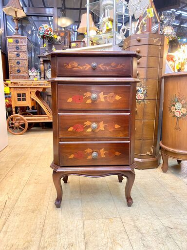 アンティーク 猫脚 象嵌細工 サイドチェスト 4段 引出し 収納 ★買取帝国 朝霞店