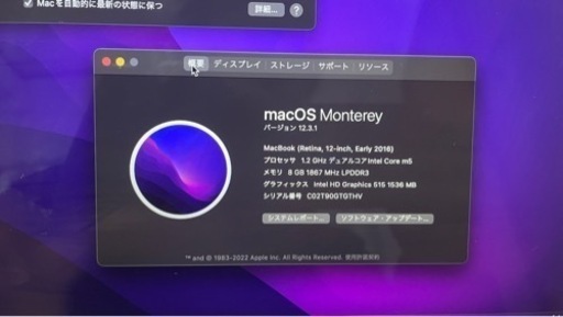 Apple MacBook 12-inch Early 2016  Core_m5 1.2GHz 8GB SSD512GB シルバー