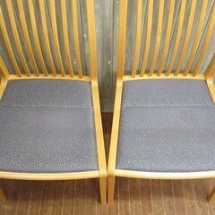 ss4834　天童木工　ダイニングチェア　2脚セット　ナチュラル　青2脚　TENDO　食卓椅子　布張り座面　青　曲木　天然木　食卓用　アームレスチェア　いす　イス　一人掛けの画像