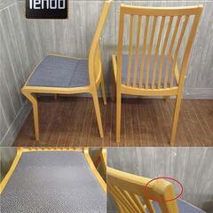 ss4834　天童木工　ダイニングチェア　2脚セット　ナチュラル　青2脚　TENDO　食卓椅子　布張り座面　青　曲木　天然木　食卓用　アームレスチェア　いす　イス　一人掛けの画像