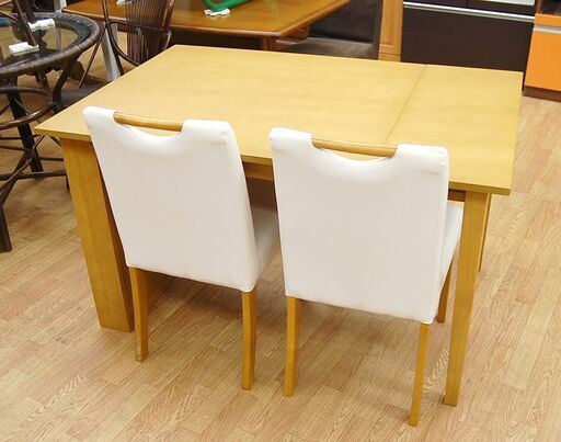 ダイニングセット 2人掛け 伸縮 木製 チェア×2 ラック付き バタフライテーブル 伸長式テーブル 3点セット 食卓テーブル ライトブラウン 札幌市 清田区 平岡